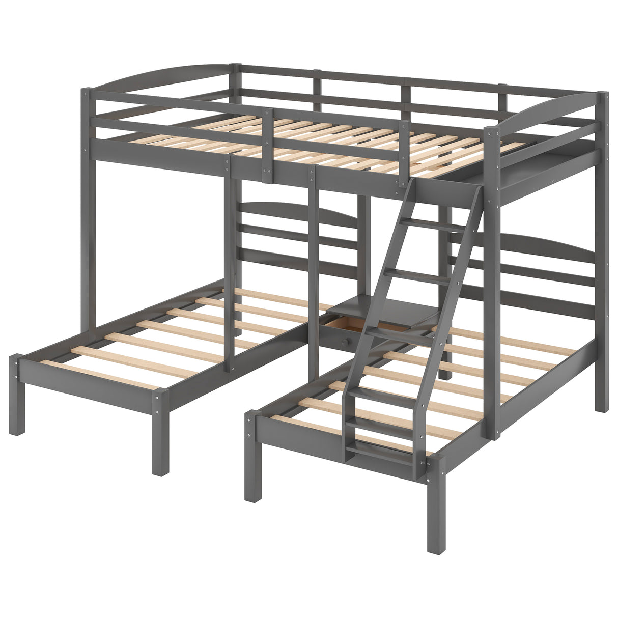 Full over Twin & Twin Bunk Bed,Triple Bunk Bed, Gray - Home Elegance USA