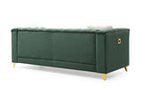 Russell Tufted Upholstery Sofa Finished in Velvet Fabric in Green Home Elegance USA