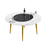 59.05"Modern artificial stone round golden metal dining table - can accommodate 6 people - 31.5"black artificial stone turntable - W1535S00017 - image - 3