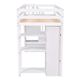 Twin size Loft Bed with Storage Drawers and Stairs, Wooden Loft Bed with Shelves - White - Home Elegance USA