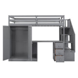 Twin Size Loft Bed with Wardrobe and Staircase, Desk and Storage Drawers and Cabinet in 1,Gray - Home Elegance USA