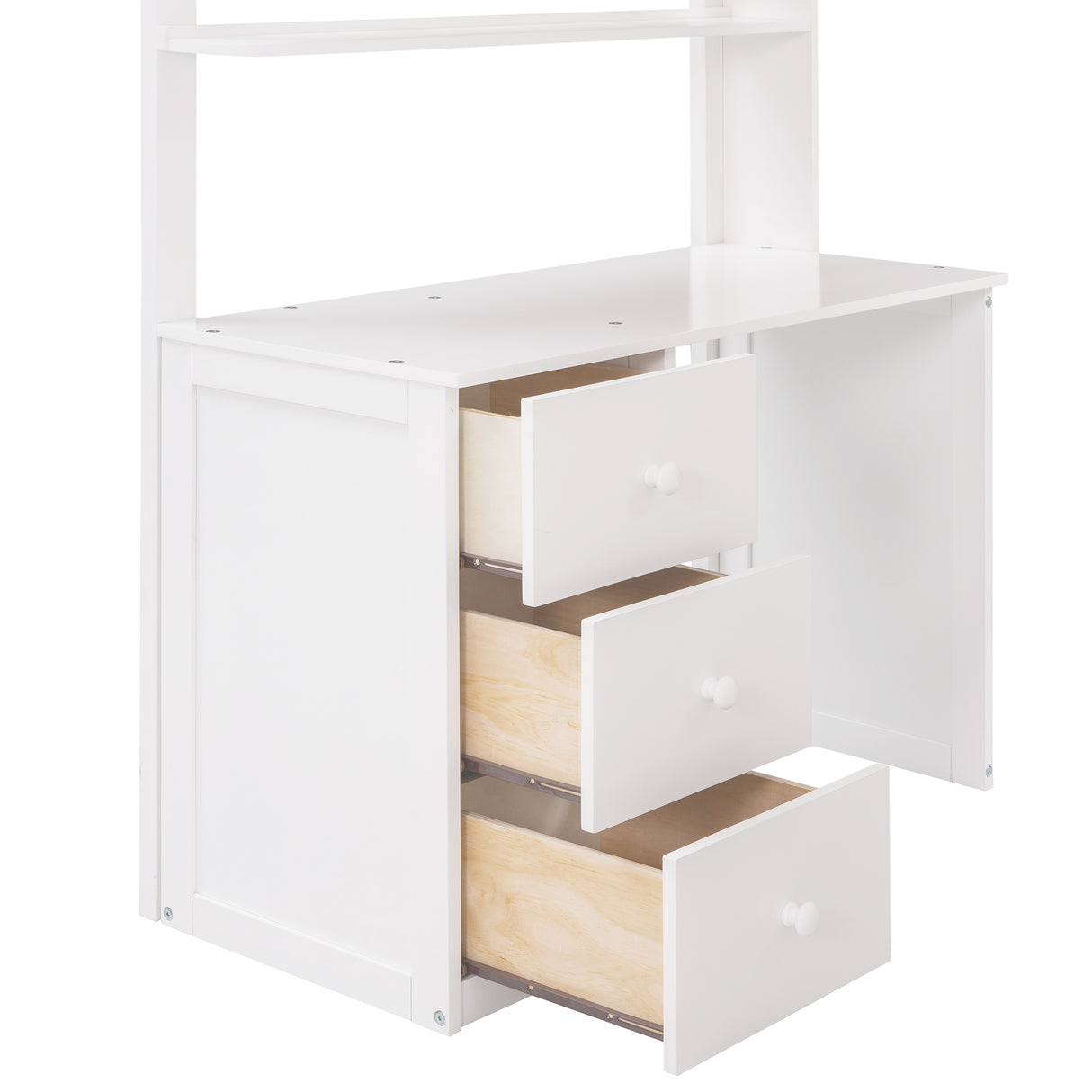 Twin size Loft Bed with Drawers,Desk,and Wardrobe-White - Home Elegance USA