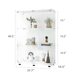 Two-door Glass Display Cabinet 3 Shelves with Door, Floor Standing Curio Bookshelf for Living Room Bedroom Office, 49.3"*31.7"*14.3", White Home Elegance USA