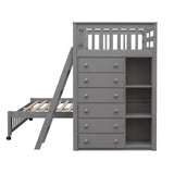 Wooden Twin Over Full Bunk Bed With Six Drawers And Flexible Shelves,Bottom Bed With Wheels,Gray(OLD SKU:LP000531AAE) - Home Elegance USA