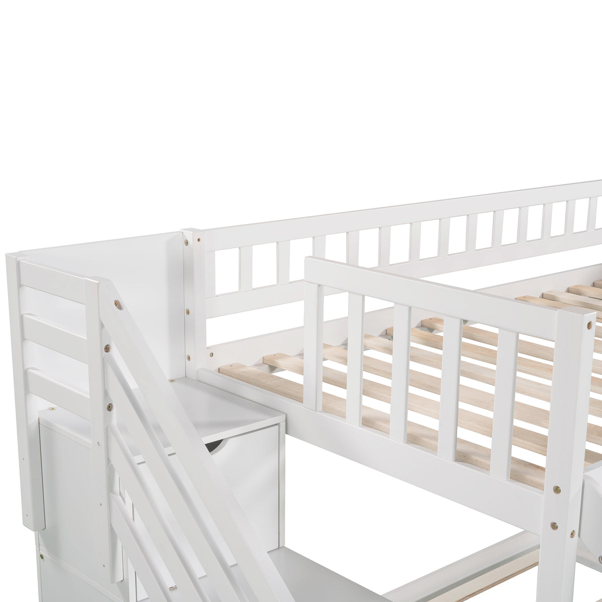 Stairway Twin over Twin Bunk Bed with Two Drawers and Slide, White(OLD SKU :LP000156AAK) - Home Elegance USA