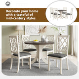 TOPMAX Mid-Century Solid Wood 5-Piece Round Dining Table Set, Kitchen Table Set with Upholstered Chairs for Small Places, Brown Table+Gray Chair - Home Elegance USA