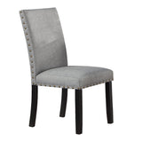 Modern Classic Dining Room Furniture Natural Wooden Rectangle Top Dining Table 6x Side Chairs Gray Fabric Nail heads Trim and Storage Shelve 7pc Dining Set - Home Elegance USA
