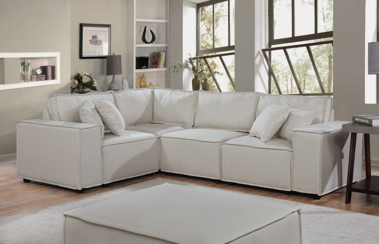 Melrose Modular Sectional Sofa with Ottoman in Beige Linen - Home Elegance USA