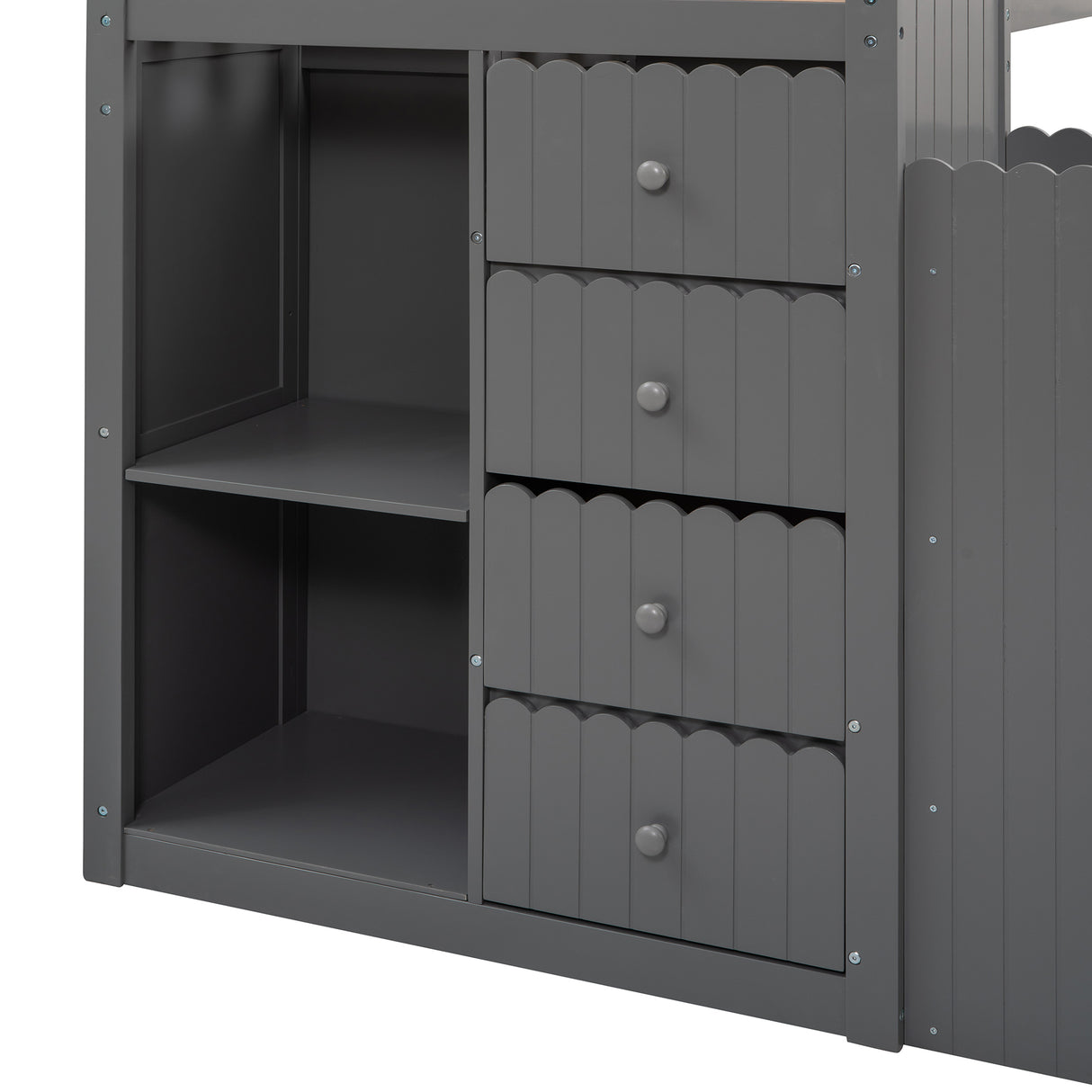 Stairway Twin Over Full Bunk Bed, House Bed with Two Shelves and Seven Drawers,Gray - Home Elegance USA