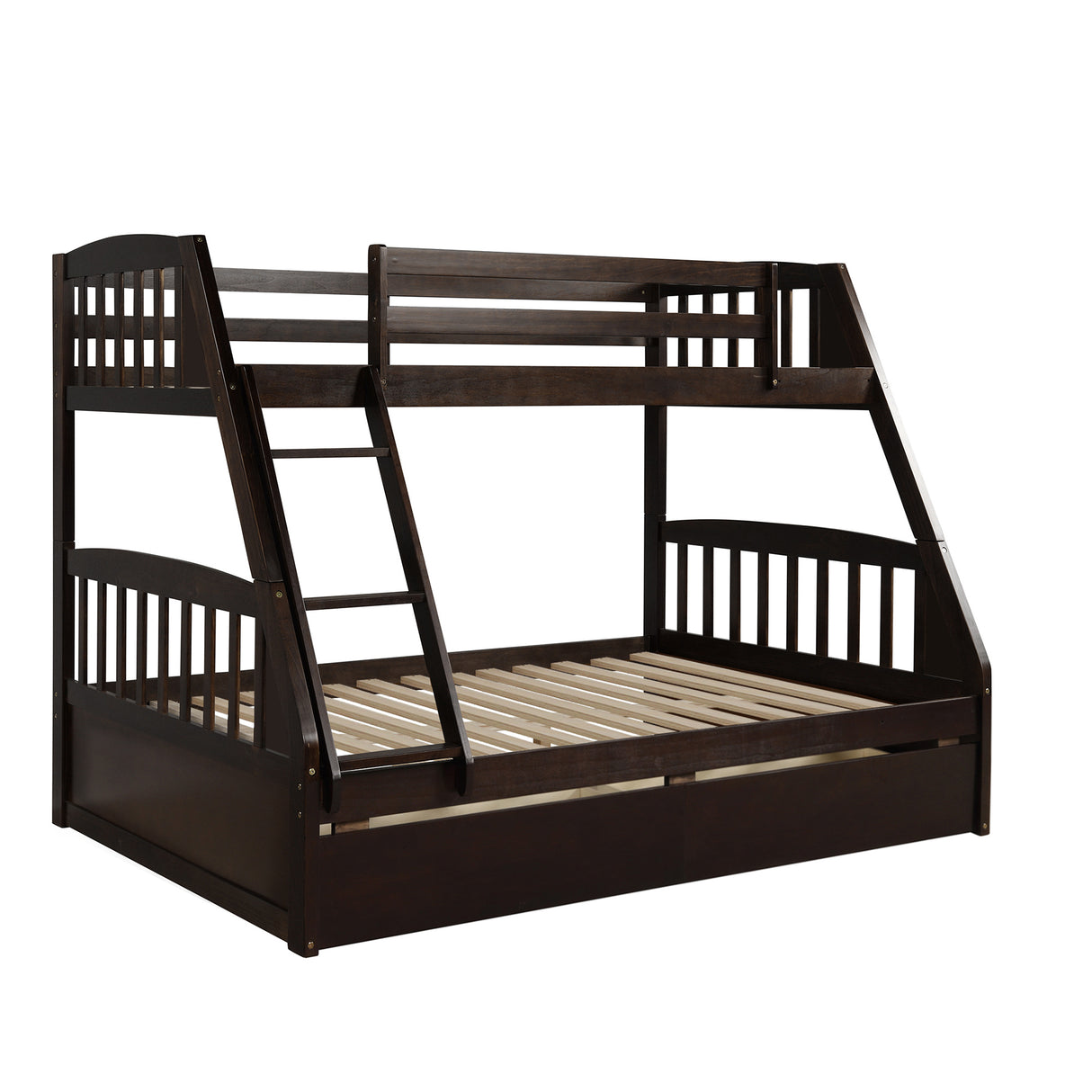 TOPMAX Solid Wood Twin Over Full Bunk Bed with Two Storage Drawers, Espresso