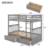 Twin over Twin Bunk Bed with Drawers, Convertible Beds, Gray - Home Elegance USA