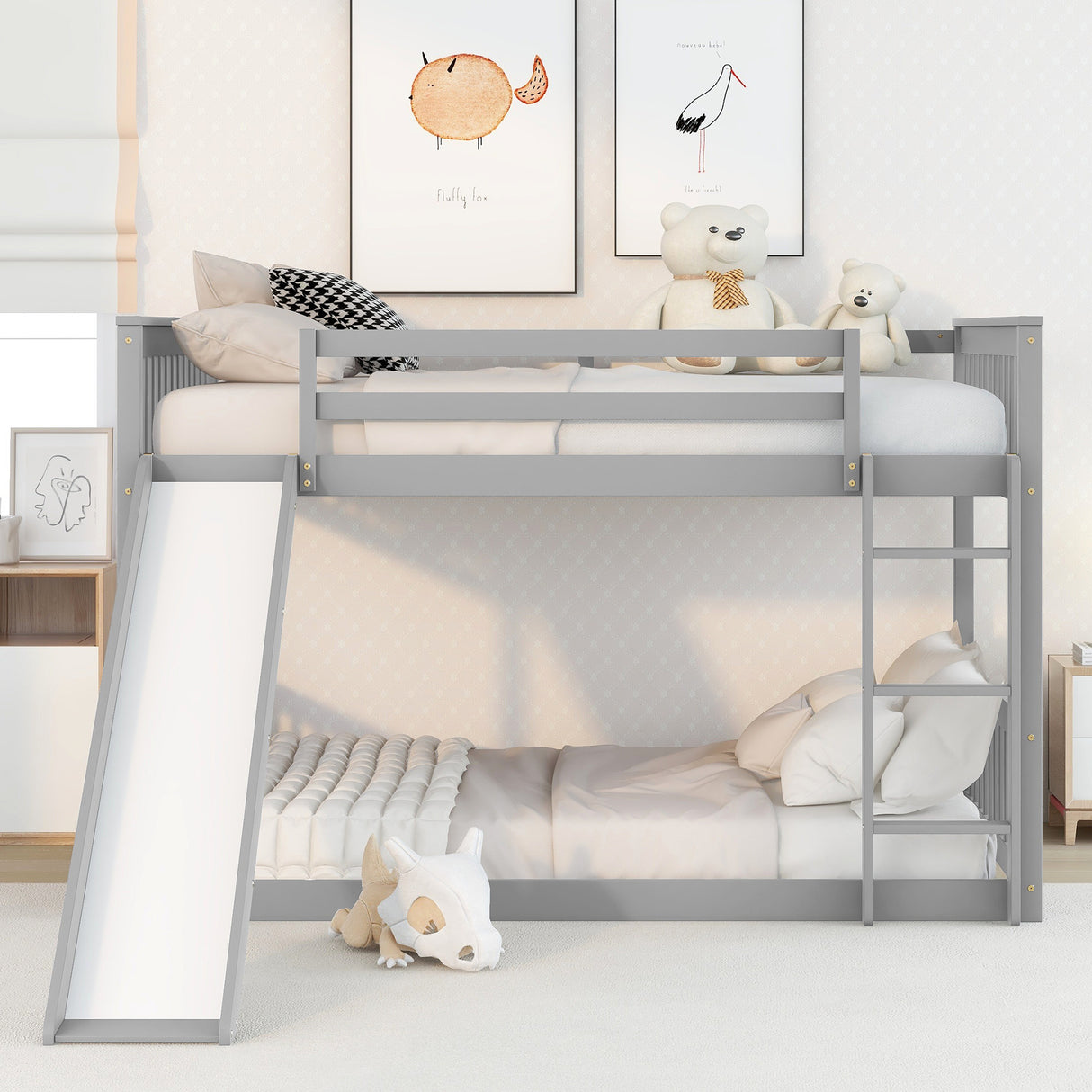 Full over Full  bunk bed with Slide - Home Elegance USA