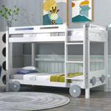 Twin Size Car-Shaped Convertible Bunk Bed, White - Home Elegance USA