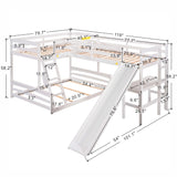 Twin over Full Bunk Bed with Twin Size Loft Bed with Desk and Slide,Full-Length Guardrail, White - Home Elegance USA