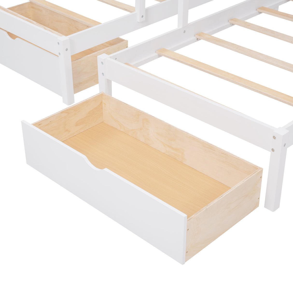 Full Over Twin & Twin Bunk Bed, Wood Triple Bunk Bed with Drawers and Guardrails (White) Home Elegance USA