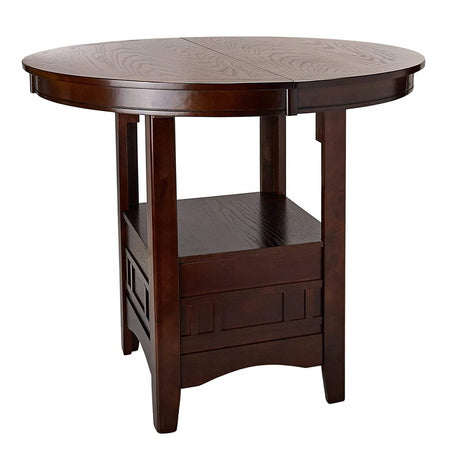 Contemporary Dining Room Counter height 5pc Dining Set Round Table w Leaf & 4x Side Chairs Dark Rosy Brown Finish Solid wood - Home Elegance USA