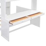 Full size Loft Bed with a twin size Stand-alone bed, Shelves,Desk,and Wardrobe-White - Home Elegance USA