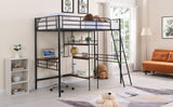 Twin Size Metal Loft Bed and Built-in Desk and Shelves,Black(OLD DKU:WF280270AAB) - Home Elegance USA