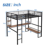 Full Size Loft Metal&MDF Bed with Long Desk and Shelves,Black - Home Elegance USA