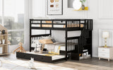 Stairway Full-Over-Full Bunk Bed with Twin size Trundle, Storage and Guard Rail for Bedroom, Dorm - Espresso(OLD SKU :LP001210AAP) - Home Elegance USA