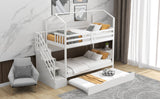 Multifunctional Twin over Twin House Bunk Bed with Staircase and Storage Space,White - Home Elegance USA