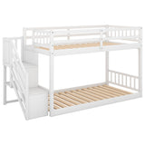 Twin over Twin Floor Bunk Bed, Ladder with Storage, White - Home Elegance USA