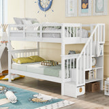 Stairway Twin-Over-Twin Bunk Bed with Storage and Guard Rail for Bedroom, Dorm, White color(OLD SKU :LP000109AAK) - Home Elegance USA