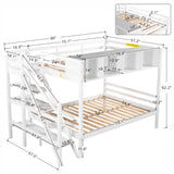 Twin over Full Bunk Bed with Staircase and Built-in Storage Cabinets,White - Home Elegance USA