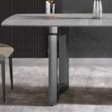 63"Modern artificial stone gray curved black metal leg dining table -6 people - Home Elegance USA