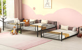 Full-Full-Full Metal  Triple Bed  with Built-in Ladder, Divided into Three Separate Beds,Black - Home Elegance USA