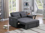 Zoey Dark Gray Linen Convertible Sleeper Loveseat with Side Pocket Home Elegance USA