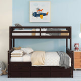 Twin-Over-Full Bunk Bed with Twin size Trundle , Separable Bunk Bed with Drawers for Bedroom - Espresso - Home Elegance USA