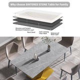 63-inch modern artificial stone gray straight edge golden metal X-leg dining table -6 people - Home Elegance USA