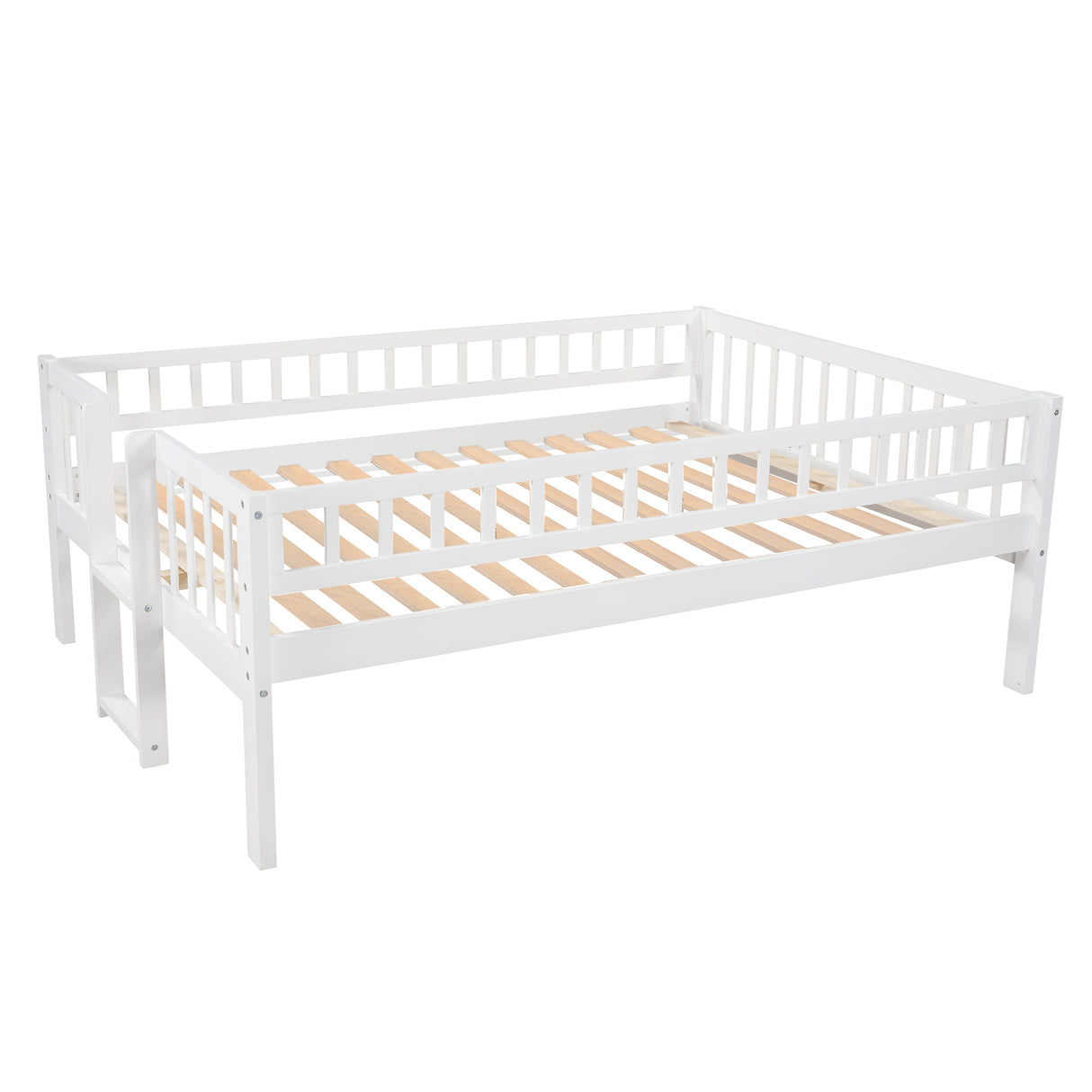 Full-Over-Full-Over-Full Triple Bed with Built-in Ladder and Slide , Triple Bunk Bed with Guardrails, White(OLD SKU :LP000052AAK) - Home Elegance USA