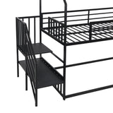 Twin Size Metal Bunk Bed House Bed with Slide and Staircase, Black