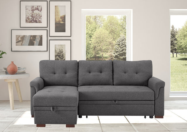 Hunter Dark Gray Linen Reversible Sleeper Sectional Sofa with Storage Chaise - Home Elegance USA