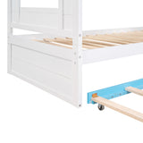 Twin Over Twin Bunk Bed with Trundle ,Stairs,Ladders Solid Wood Bunk bed with Storage Cabinet （White + Blue） - Home Elegance USA