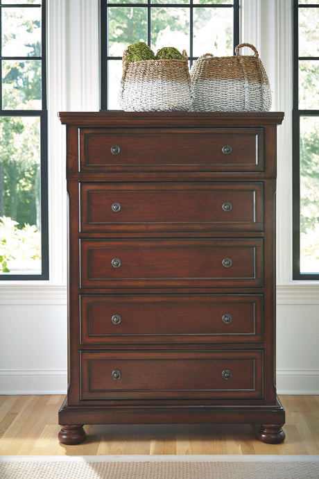 Porter - Rustic Brown - 7 Pc. - Dresser, Mirror, Chest, King Panel Bed, Nightstand - Home Elegance USA