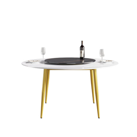 59.05"Modern artificial stone round golden metal dining table - can accommodate 6 people - 31.5"black artificial stone turntable - W1535S00017 - image - 8