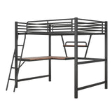 Full Size Loft Metal&MDF Bed with Desk and Shelf, Black