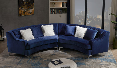 Navy Blue Velvet Curved Sofa Home Elegance USA