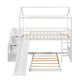 Twin Over Twin Bunk Bed with Two Drawers and Slide, House Bed with Slide, White(OLD SKU :LP000129AAK) - Home Elegance USA