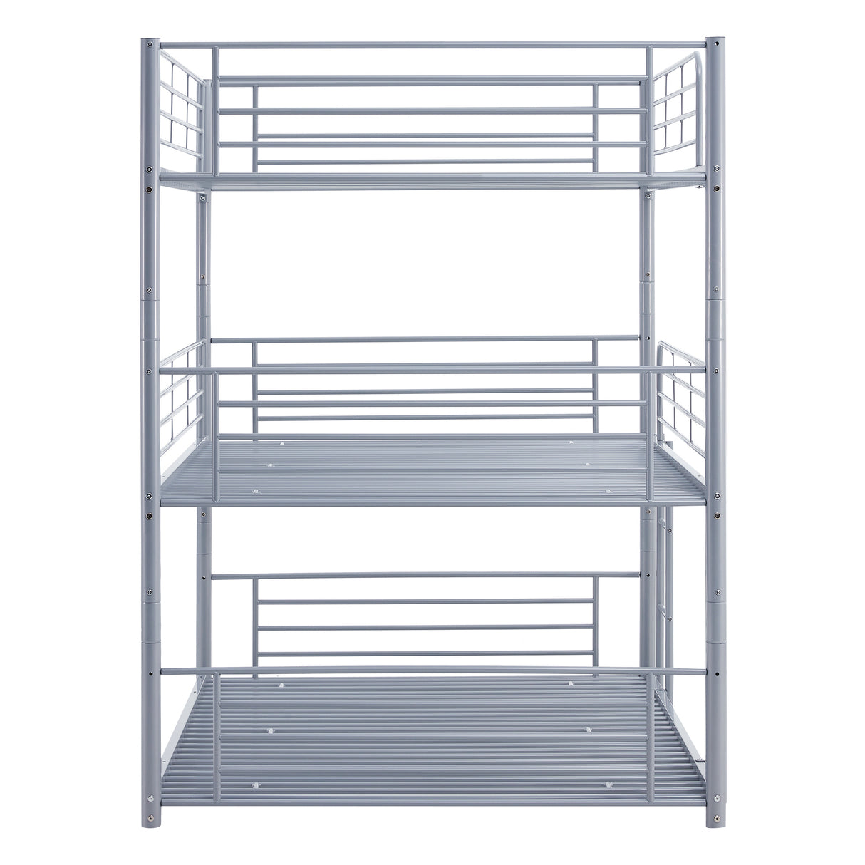 Full-Full-Full Metal  Triple Bed  with Built-in Ladder, Divided into Three Separate Beds,Gray - Home Elegance USA