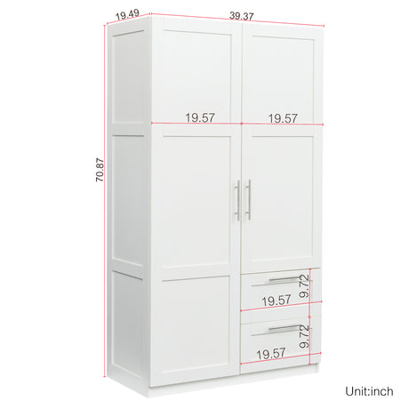 High wardrobe and kitchen cabinet with 2 doors, 2 drawers and 5 storage spaces,white Home Elegance USA