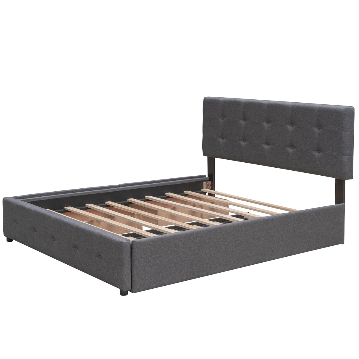 Upholstered Platform Bed with 2 Drawers and 1 Twin XL Trundle,  Linen Fabric, Queen Size - Dark Gray(OLD SKU :LP000314AAE) - Home Elegance USA