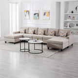 Nolan Beige Linen Fabric 5Pc Double Chaise Sectional Sofa with Pillows and Interchangeable Legs - Home Elegance USA