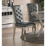 Formal Traditional Dining Table Round Table Silver Hue 5pc Dining Table w Shelf 4x Side Chairs Tufted Back Dining Room Furniture - Home Elegance USA