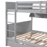 Full-Over-Full Bunk Bed with Twin size Trundle , Separable Bunk Bed with Bookshelf for Bedroom-Gray - Home Elegance USA