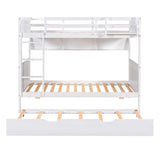 Twin-Over-Twin Bunk Bed with Twin size Trundle , Separable Bunk Bed with Bookshelf for Bedroom -White - Home Elegance USA