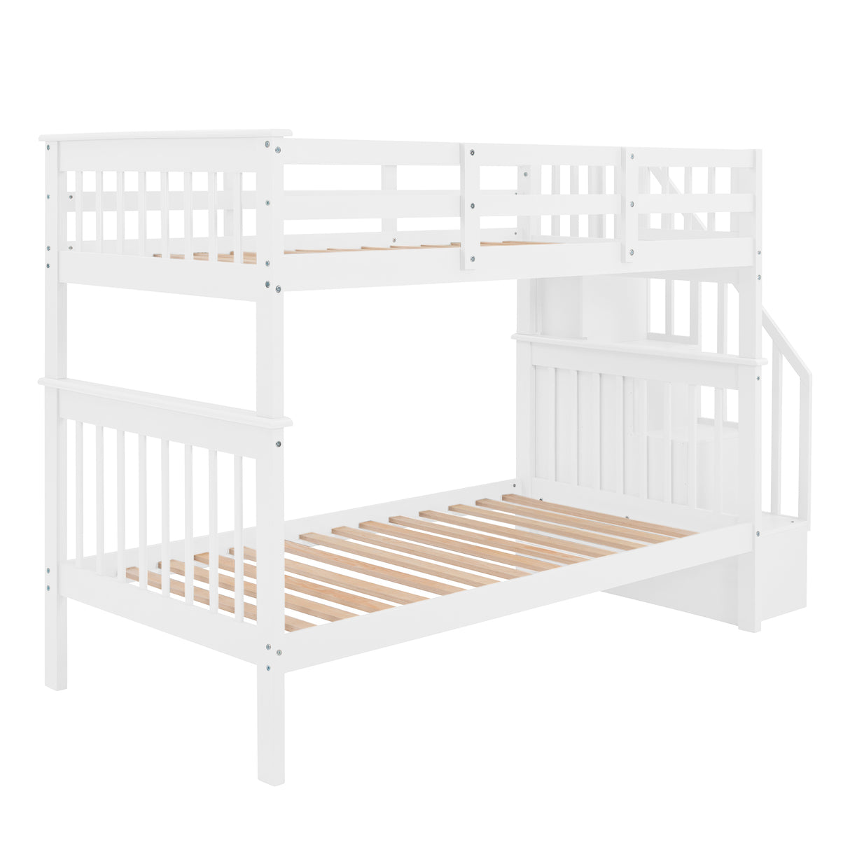 Stairway Twin-Over-Twin Bunk Bed with Storage and Guard Rail for Bedroom, Dorm, White color(OLD SKU :LP000109AAK) - Home Elegance USA